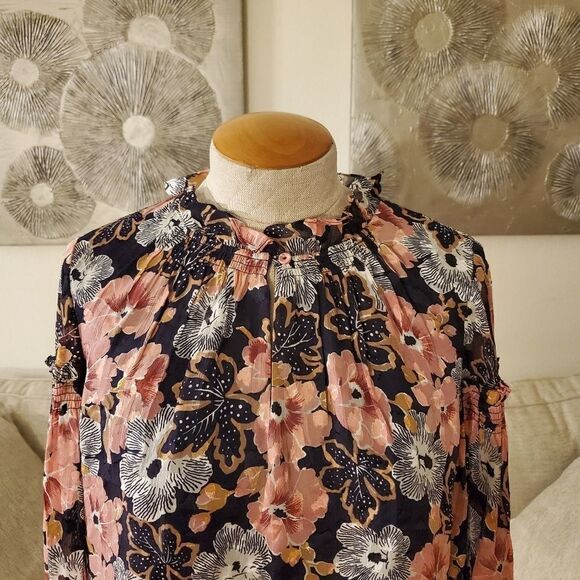 Rebecca Tylor Jardin Keyhole Neck Blouse In Indigo - Picture 4 of 13